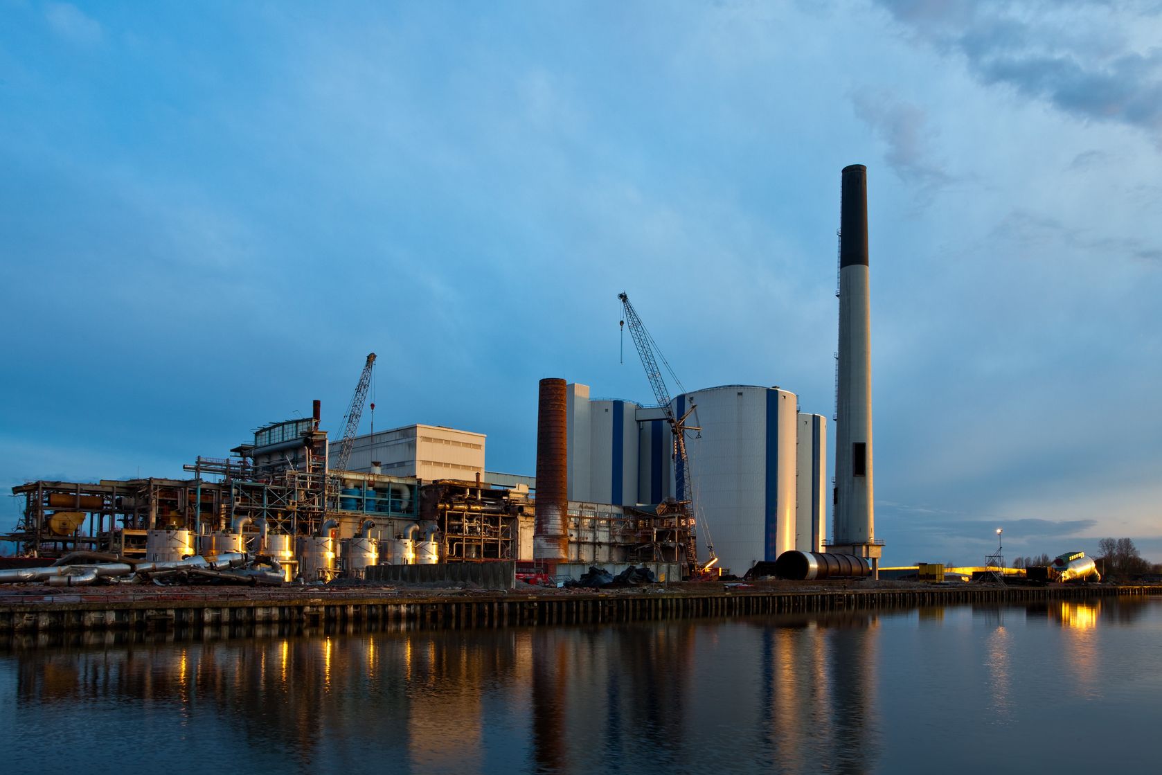 6920463 - demolition of an industrial factory at sunset